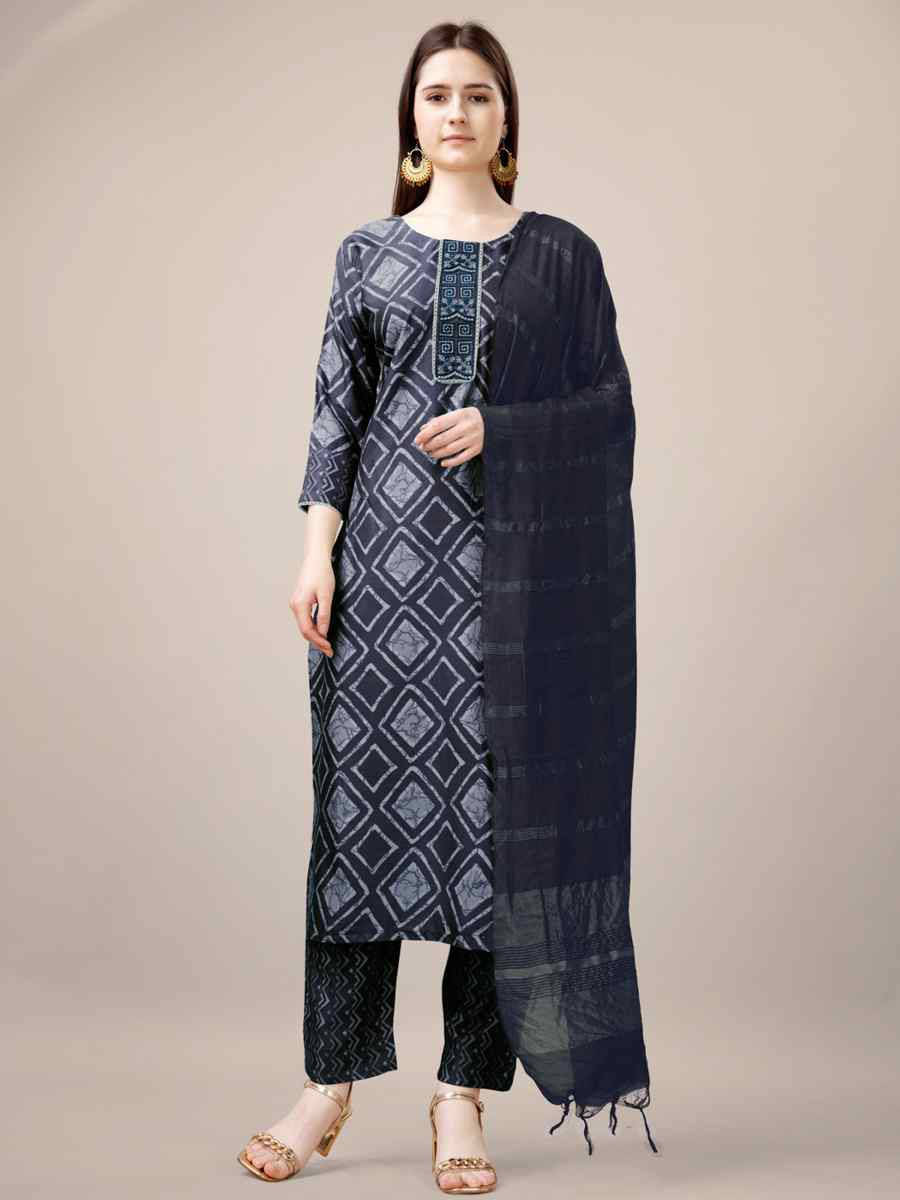 Grey Rayon Embroidered Festival Wedding Ready Pant Salwar Kameez