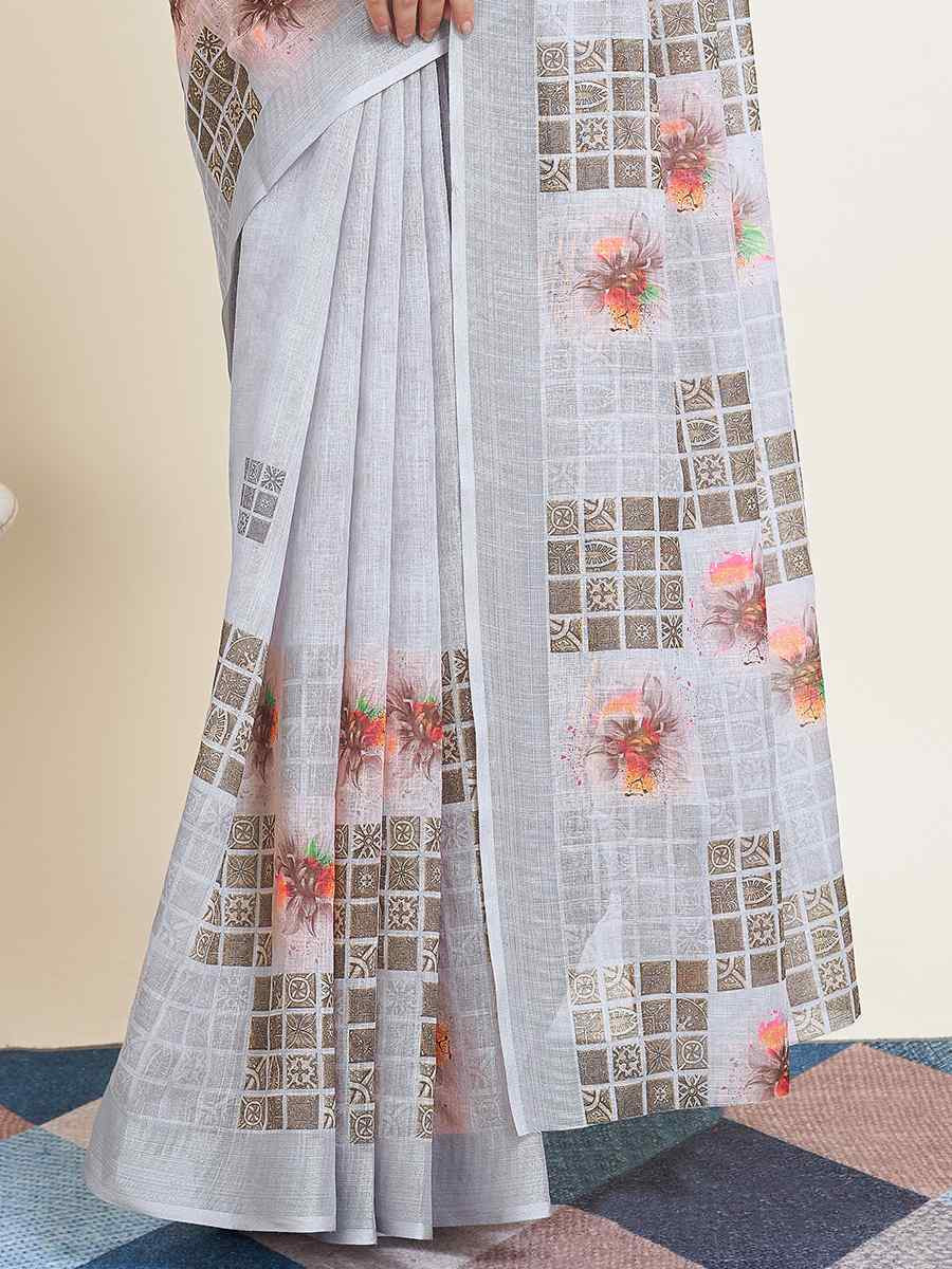 Grey Semi Cotton Printed Festival Casual Contemporary Saree