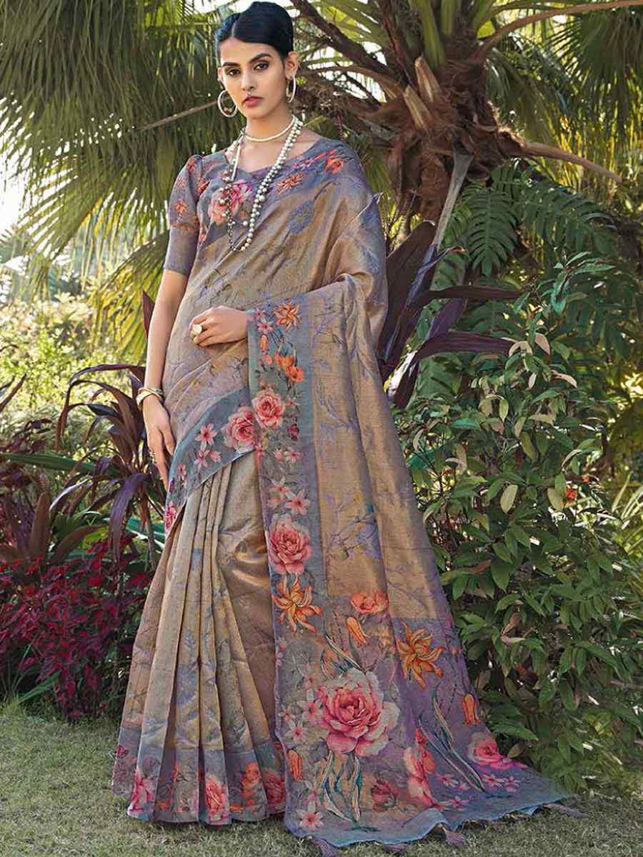 Grey Silk Handwoven Festival Wedding Heavy Border Saree