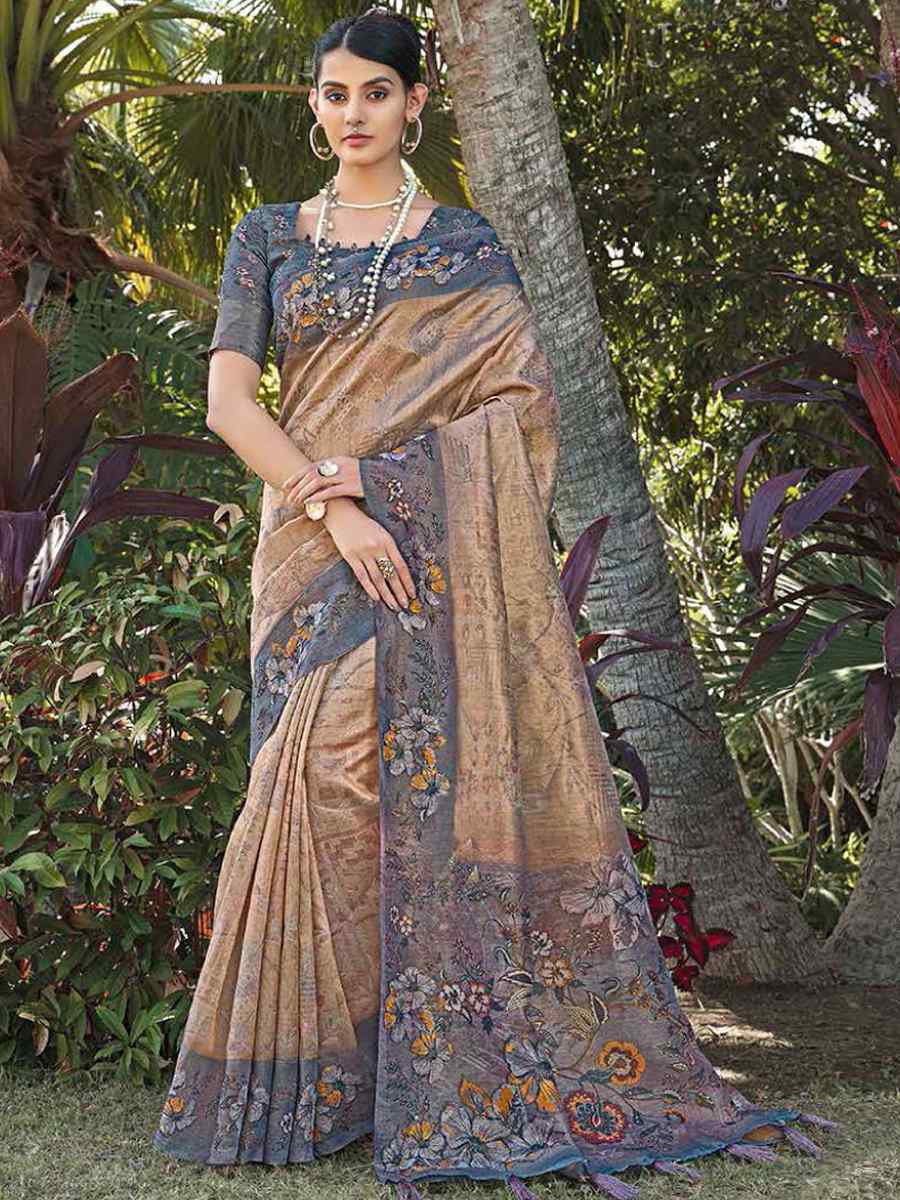 Grey Silk Handwoven Festival Wedding Heavy Border Saree