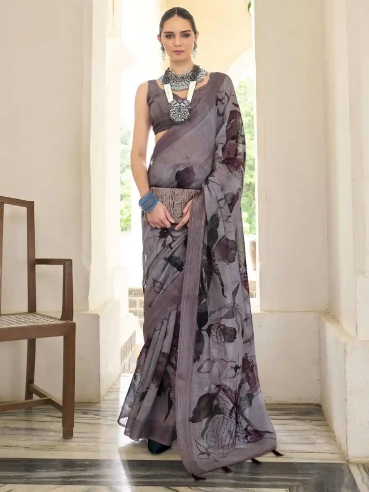 Grey Silk Handwoven Festival Wedding Heavy Border Saree