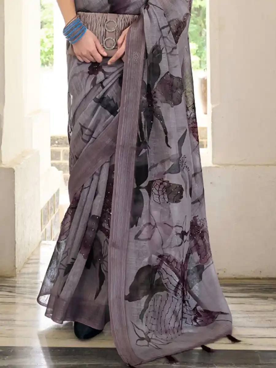 Grey Silk Handwoven Festival Wedding Heavy Border Saree