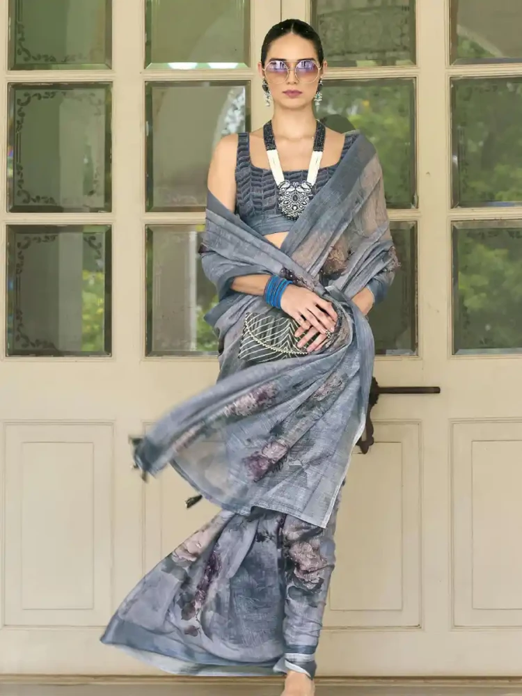 Grey Silk Handwoven Festival Wedding Heavy Border Saree