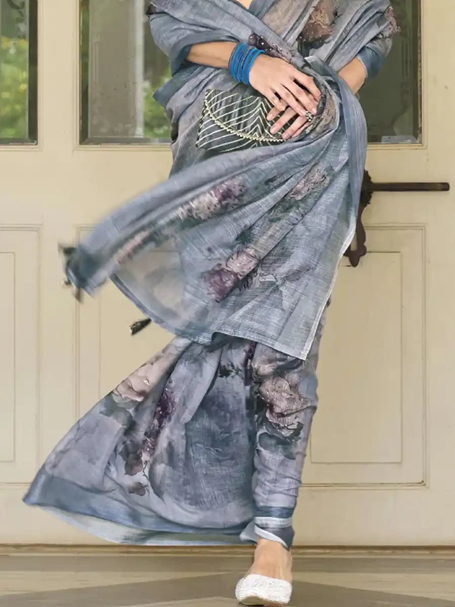 Grey Silk Handwoven Festival Wedding Heavy Border Saree