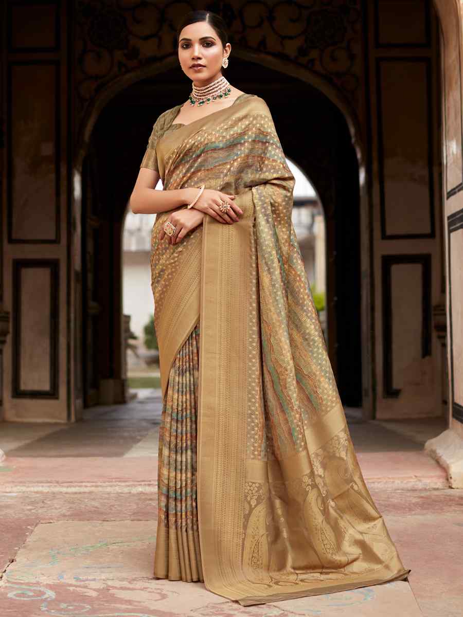 Grey Soft Tissue Silk Handwoven Festival Wedding Heavy Border Saree