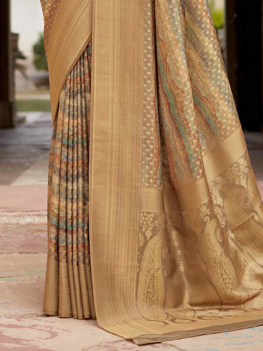 Grey Soft Tissue Silk Handwoven Festival Wedding Heavy Border Saree