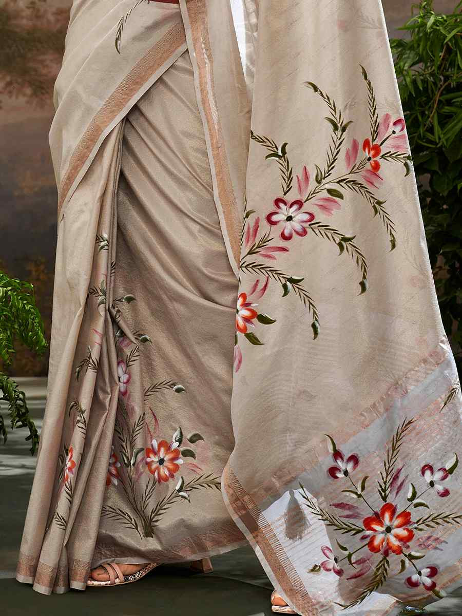 Grey Tissue Silk Handwoven Festival Casual Classic Style Saree