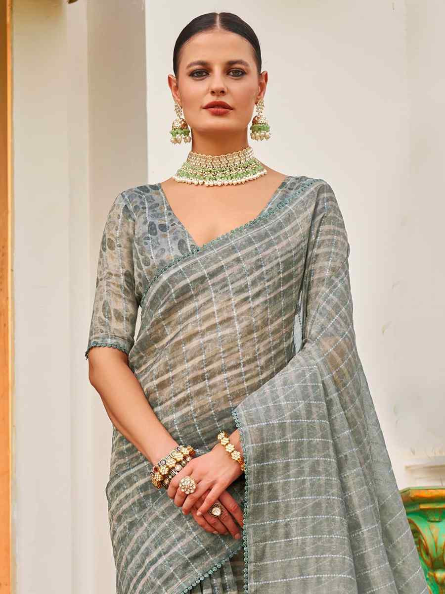 Grey Tissue Silk Printed Festival Casual Contemporary Saree