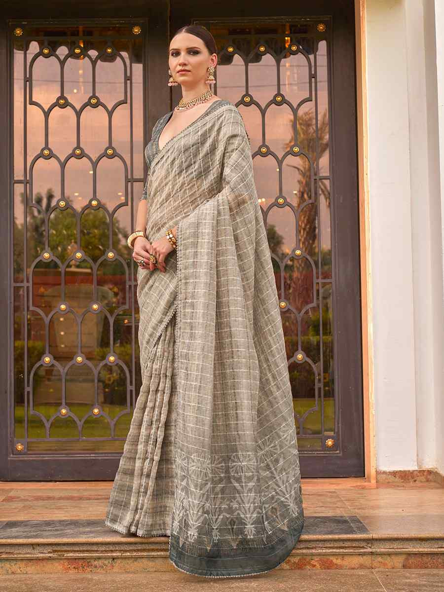 Grey Tissue Silk Printed Festival Casual Contemporary Saree