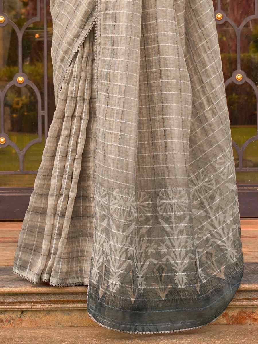 Grey Tissue Silk Printed Festival Casual Contemporary Saree