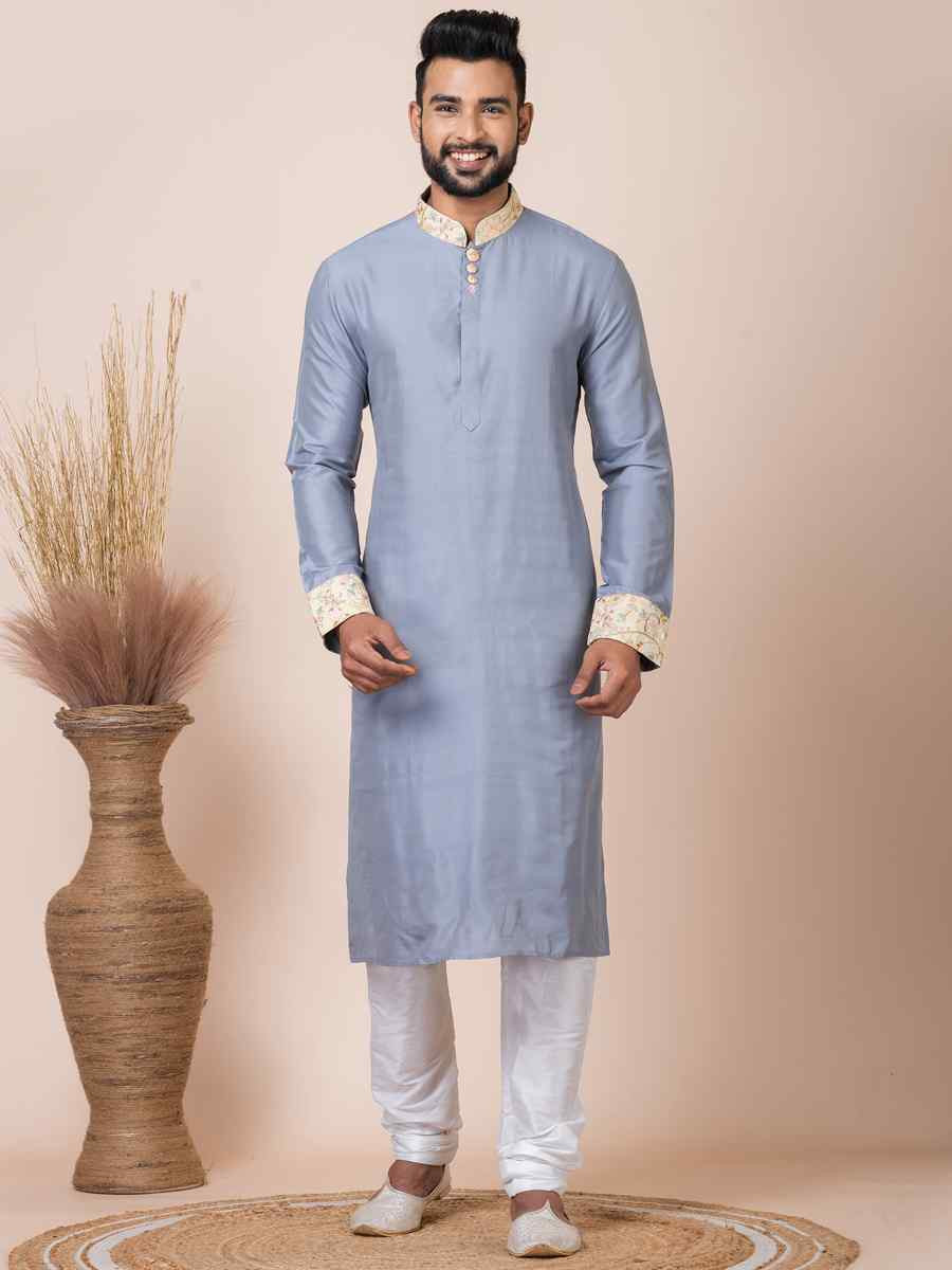 Grey Viscose Printed Festival Mehendi Kurta