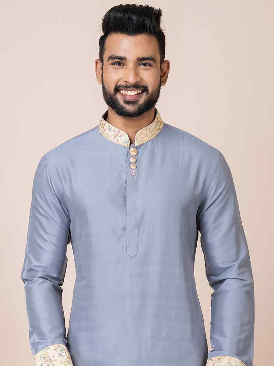 Grey Viscose Printed Festival Mehendi Kurta