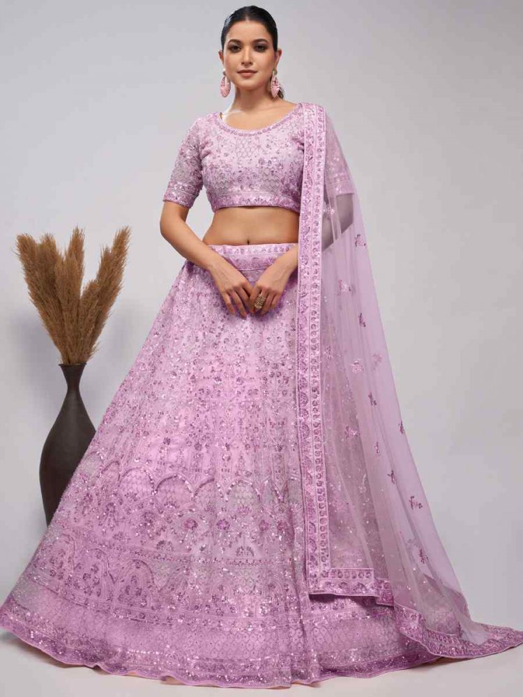 Hot Pink Soft Net Embroidered Bridesmaid Wedding Heavy Border Lehenga Choli