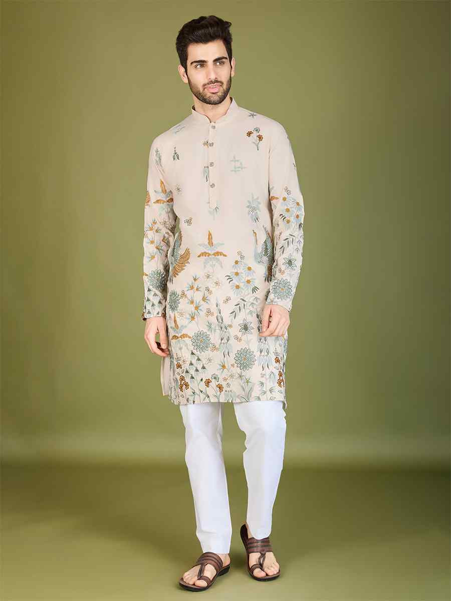 Ivery Viscose Rayon Embroidered Festival Wedding Kurta