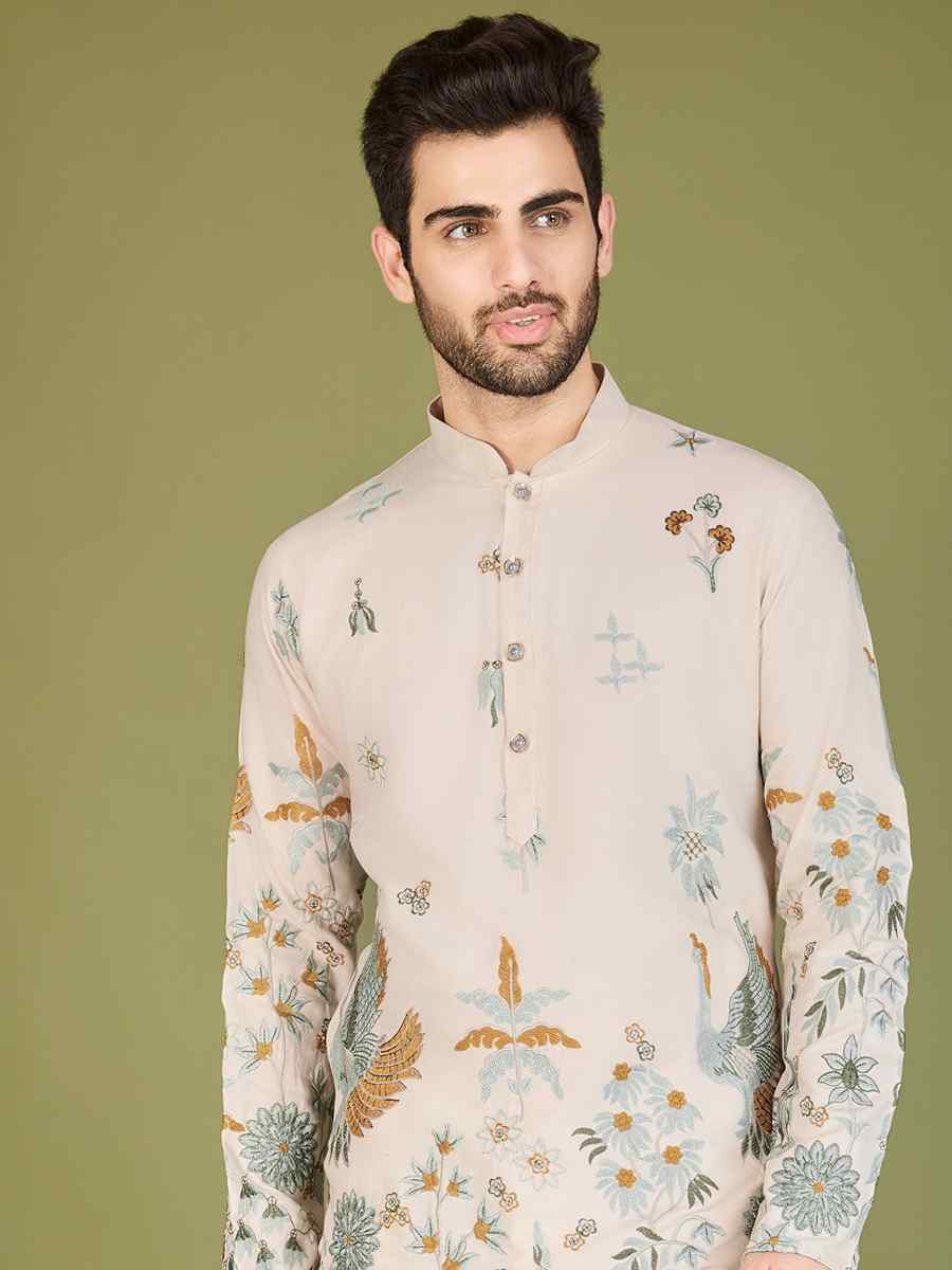 Ivery Viscose Rayon Embroidered Festival Wedding Kurta