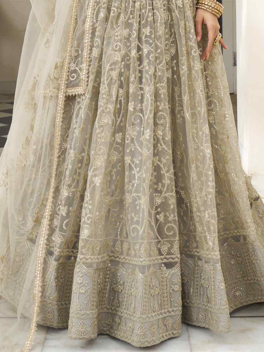 Ivory Butterfly Net Embroidered Wedding Festival Heavy Border Lehenga Choli