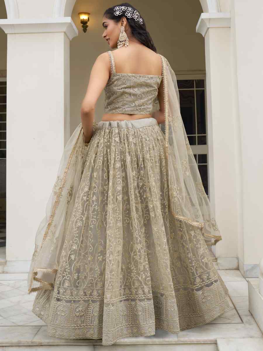 Ivory Butterfly Net Embroidered Wedding Festival Heavy Border Lehenga Choli