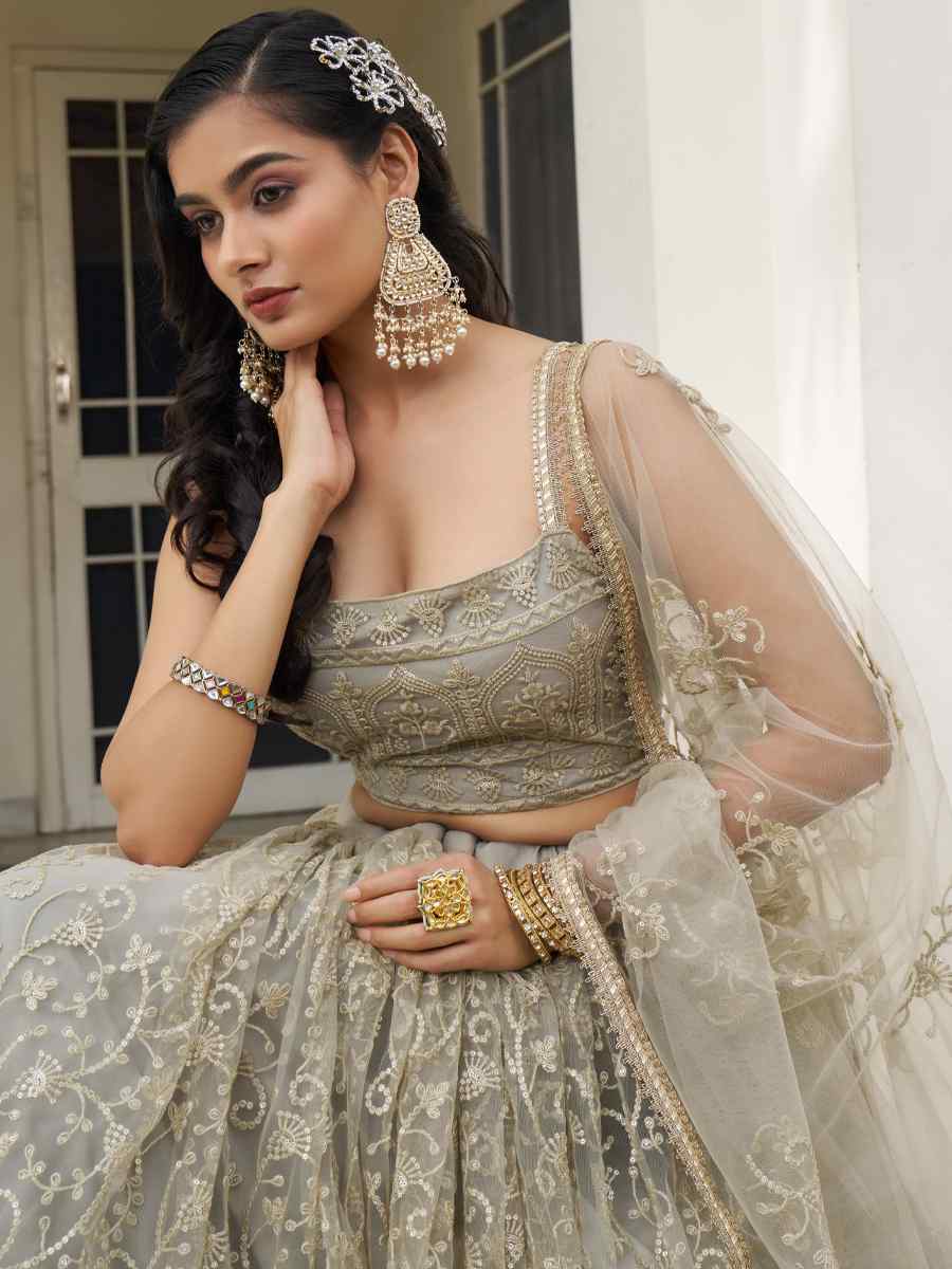 Ivory Butterfly Net Embroidered Wedding Festival Heavy Border Lehenga Choli