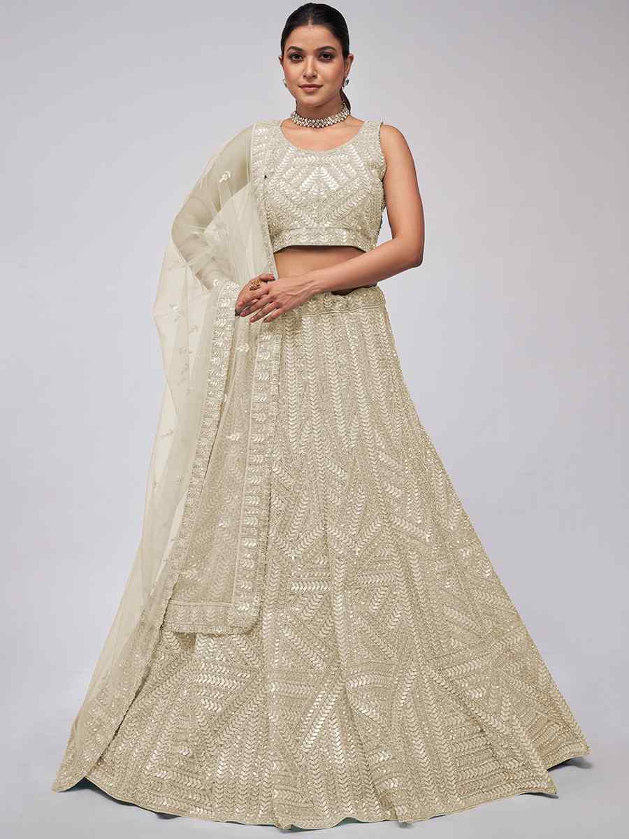 Ivory Soft Net Embroidery Bridesmaid Wedding Heavy Border Lehenga Choli