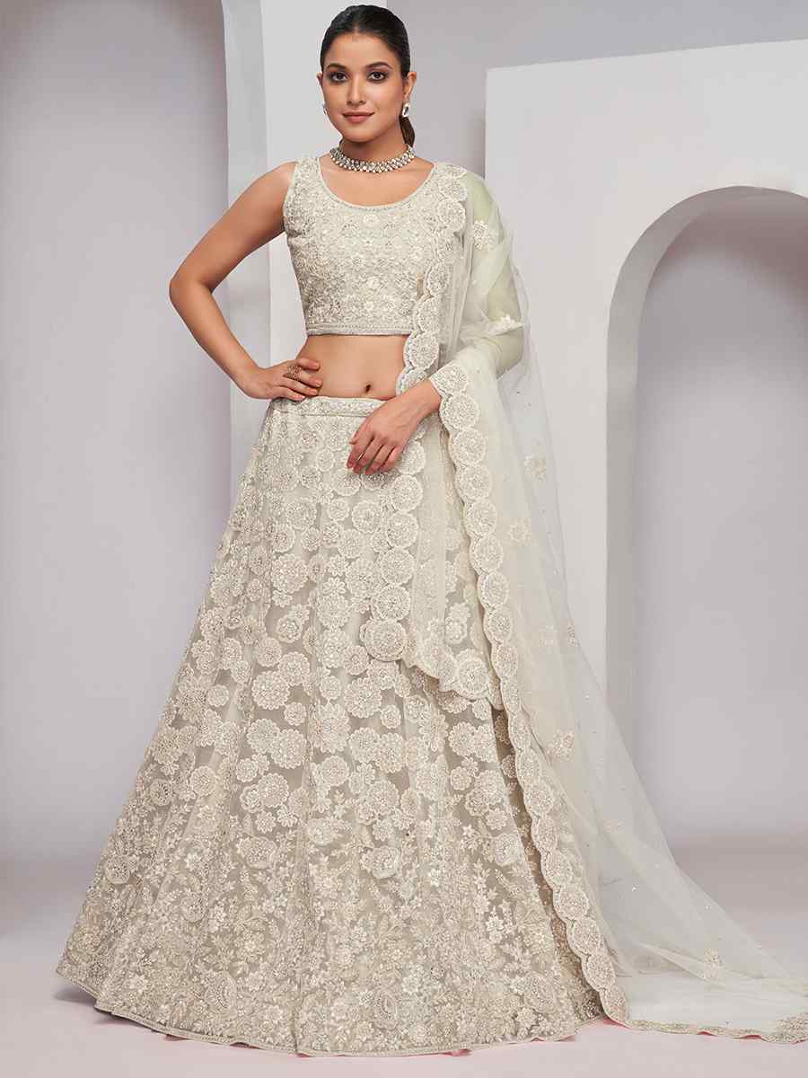 Ivory Soft Net Embroidery Bridesmaid Wedding Heavy Border Lehenga Choli