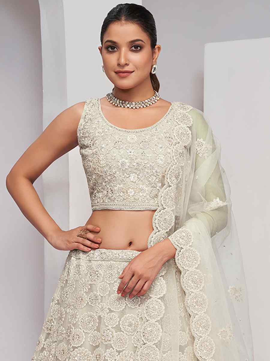 Ivory Soft Net Embroidery Bridesmaid Wedding Heavy Border Lehenga Choli