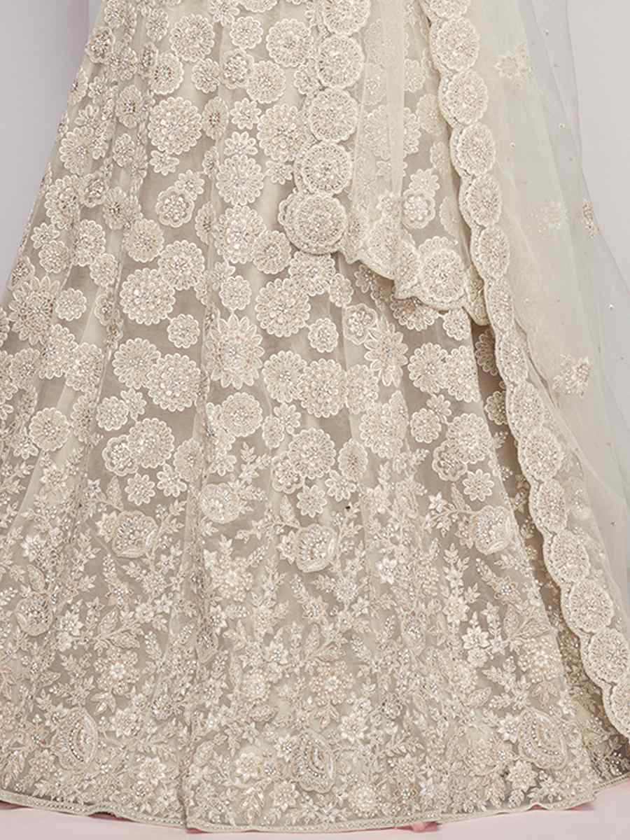 Ivory Soft Net Embroidery Bridesmaid Wedding Heavy Border Lehenga Choli