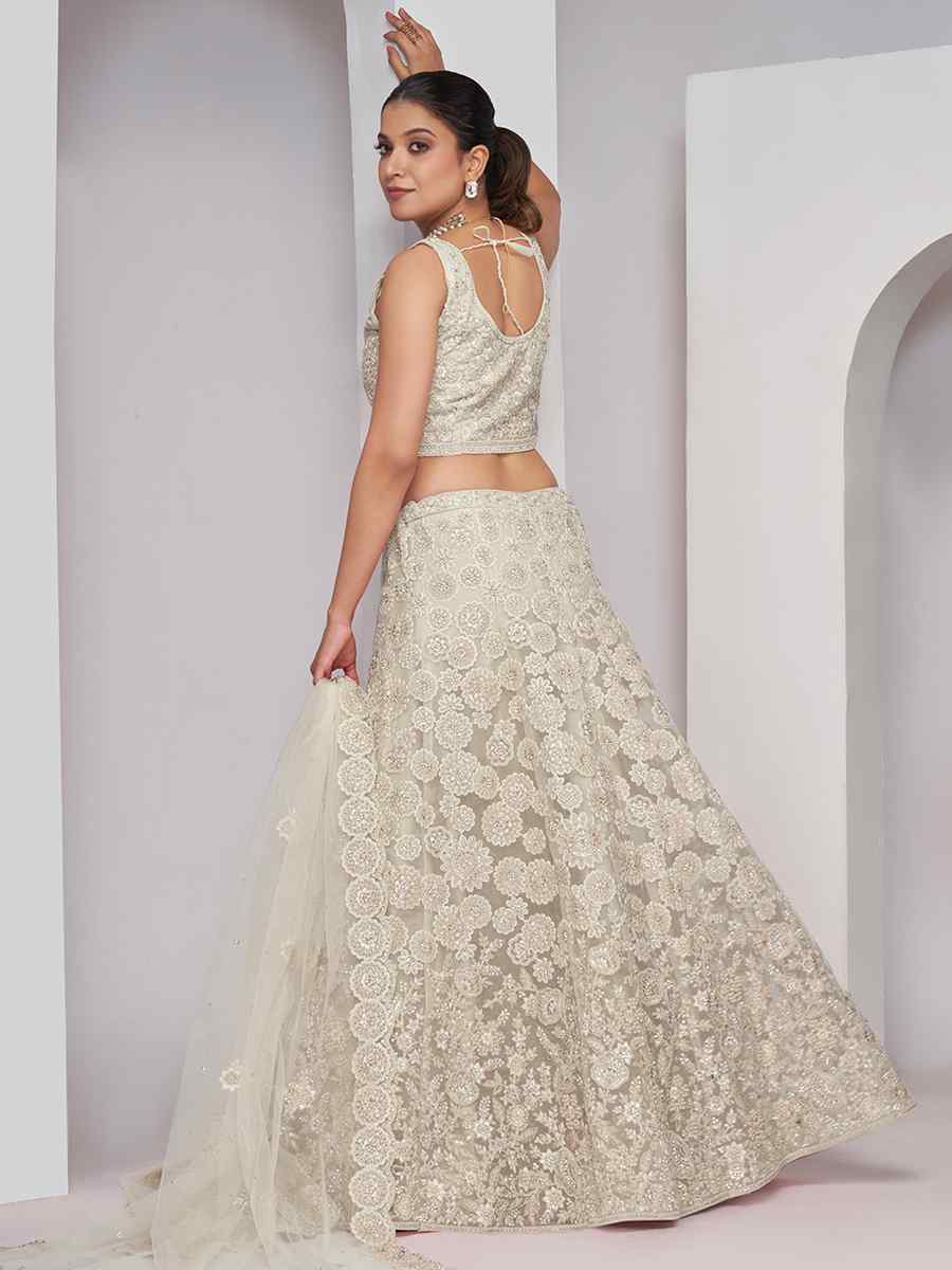 Ivory Soft Net Embroidery Bridesmaid Wedding Heavy Border Lehenga Choli