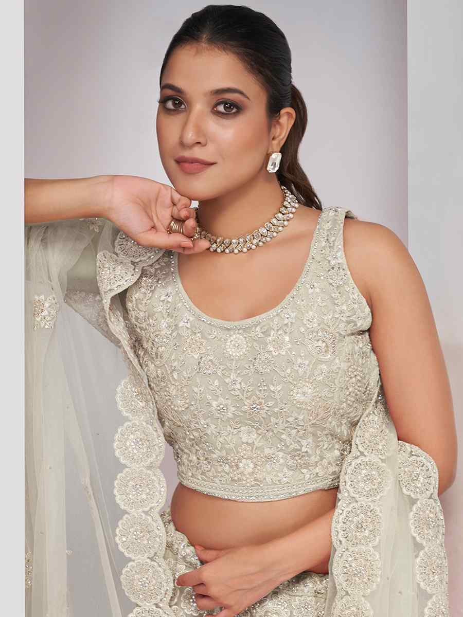 Ivory Soft Net Embroidery Bridesmaid Wedding Heavy Border Lehenga Choli