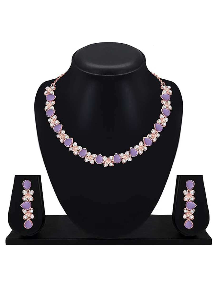 Lavender Alloy Festival Wear Kundan Necklace