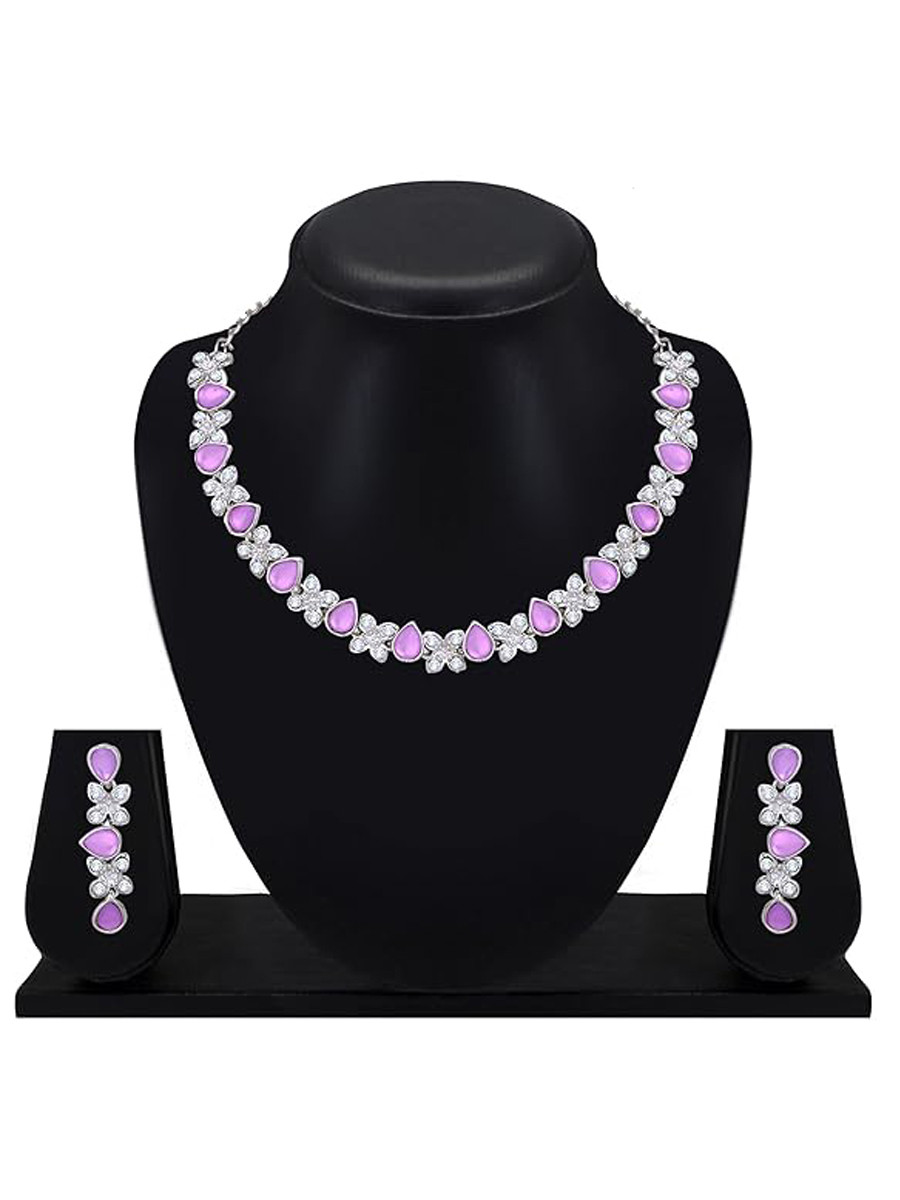 Lavender Alloy Festival Wear Kundan Necklace