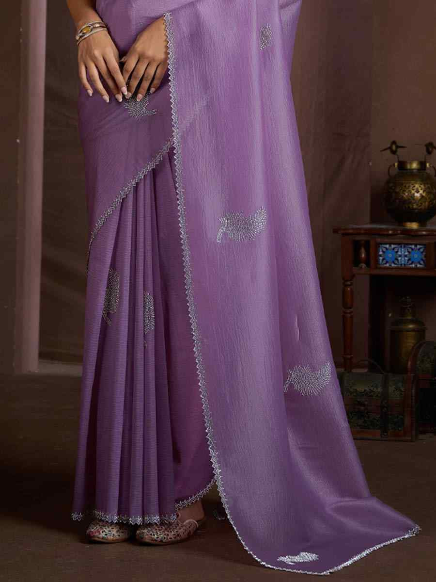 Lavender Art Silk Crush Printed Festival Casual Heavy Border Saree