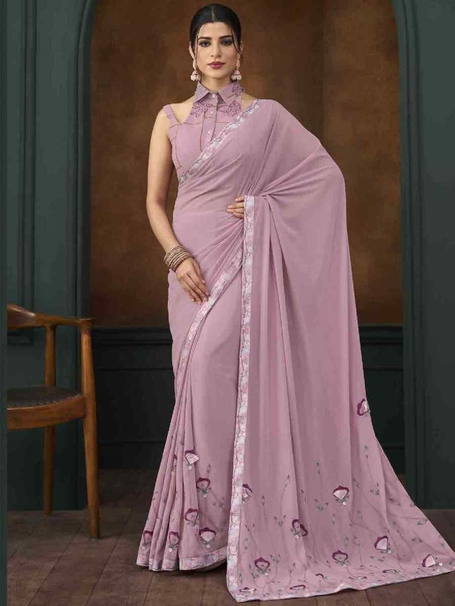 Lavender Art Silk Printed Festival Casual Contemporary Saree