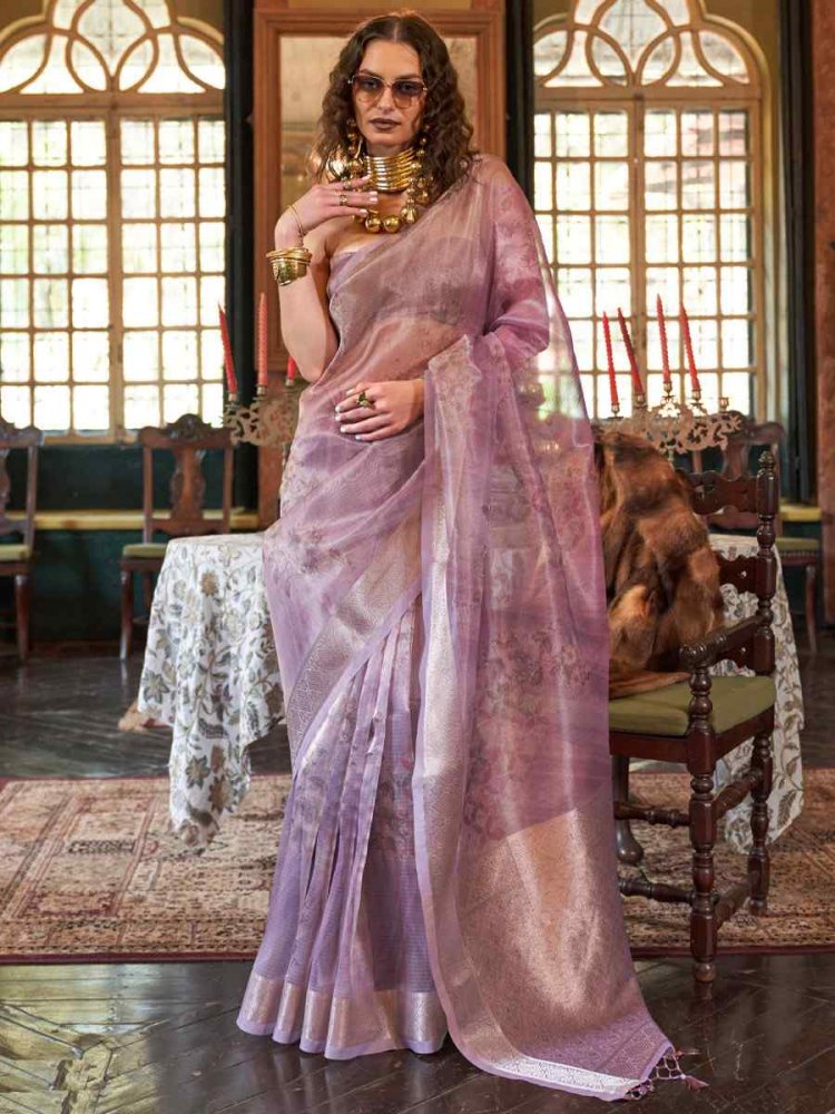 Lavender Banarasi Silk Handwoven Festival Casual Heavy Border Saree