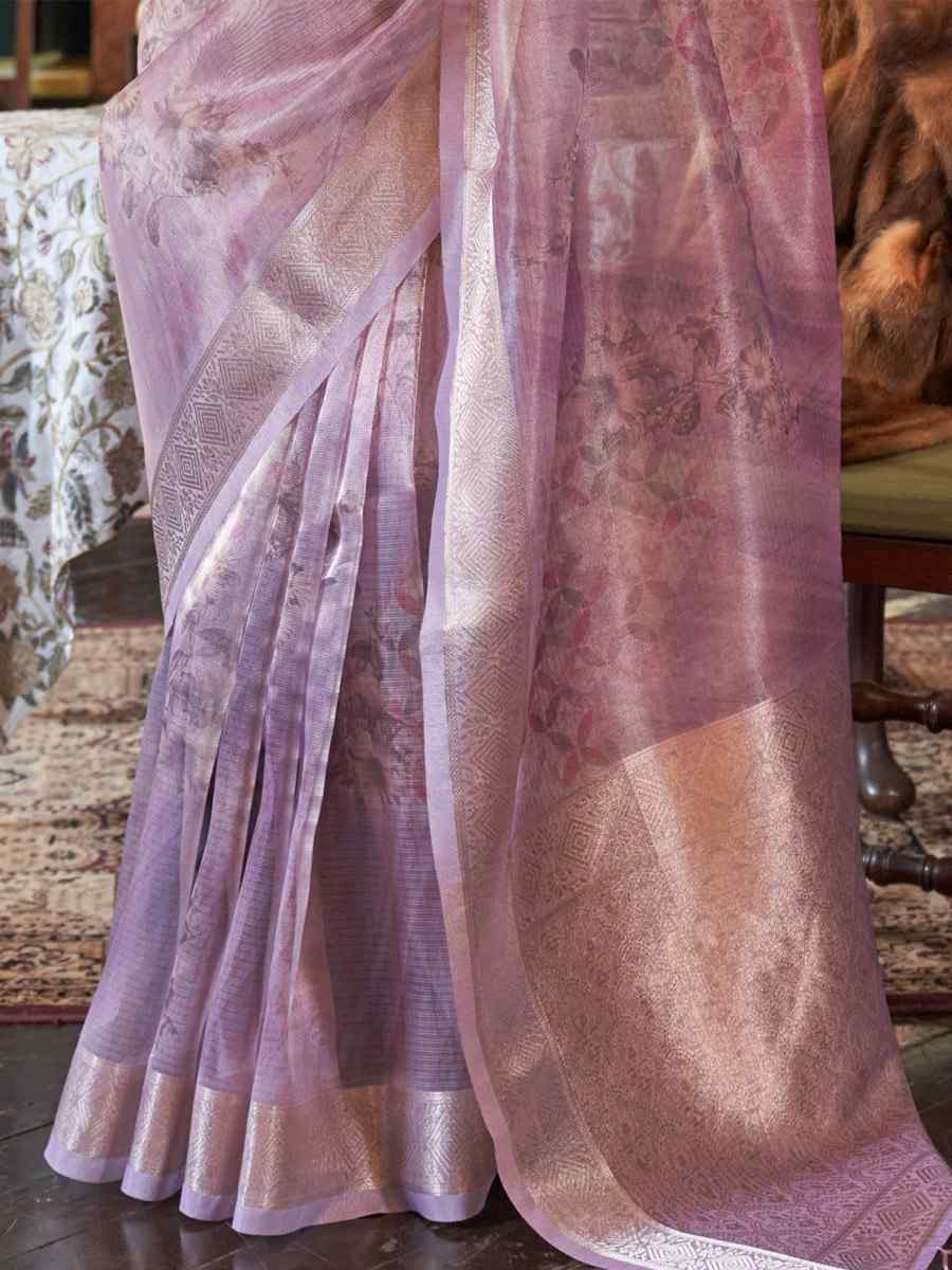 Lavender Banarasi Silk Handwoven Festival Casual Heavy Border Saree