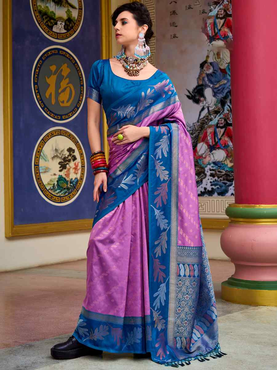 Lavender Banarasi Silk Handwoven Festival Wedding Heavy Border Saree