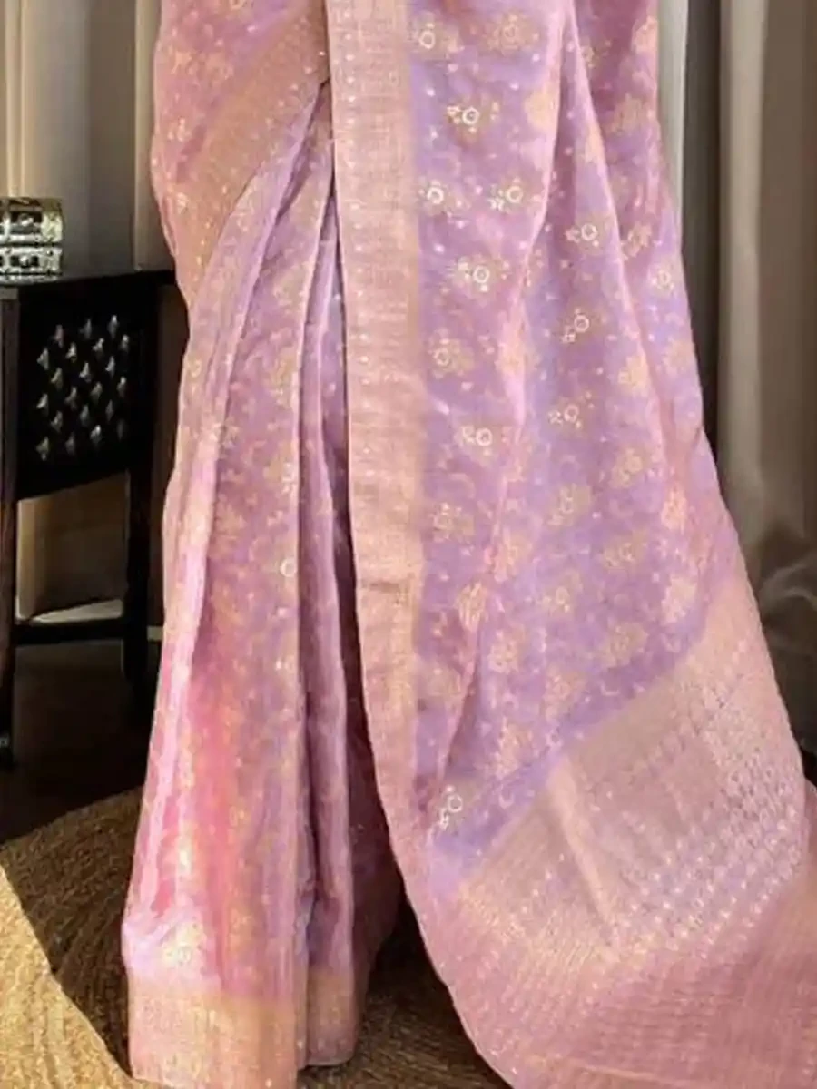 Lavender Banarasi Silk Handwoven Festival Wedding Heavy Border Saree