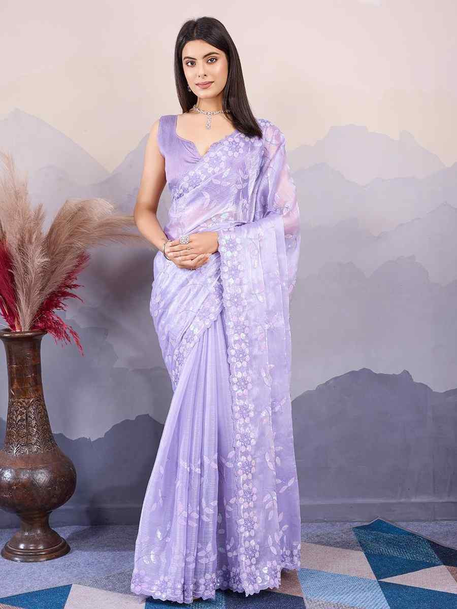 Lavender Burberry Silk Handwoven Festival Wedding Heavy Border Saree