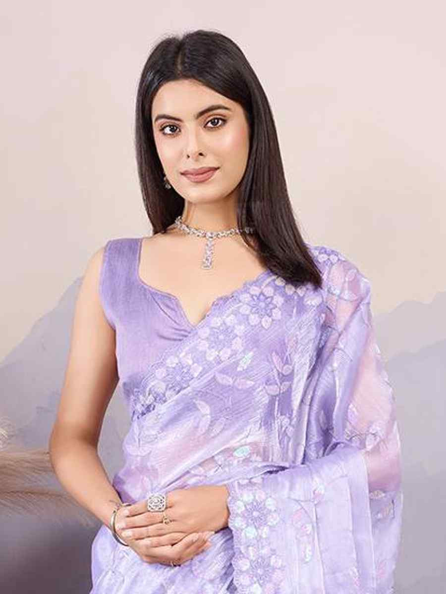 Lavender Burberry Silk Handwoven Festival Wedding Heavy Border Saree