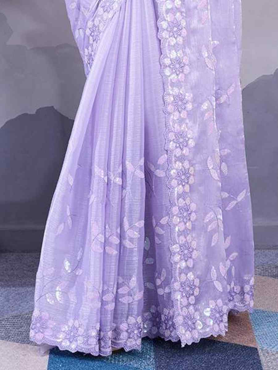 Lavender Burberry Silk Handwoven Festival Wedding Heavy Border Saree