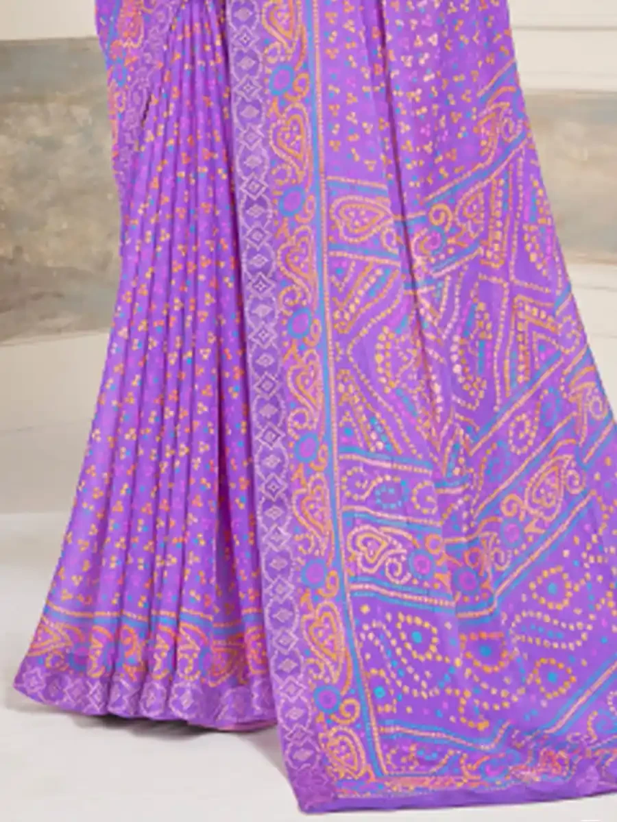 Lavender Chiffon Printed Festival Casual Contemporary Saree