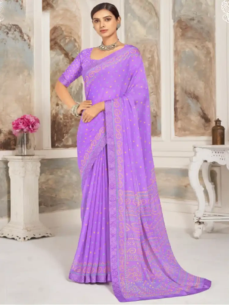 Lavender Chiffon Printed Festival Casual Contemporary Saree