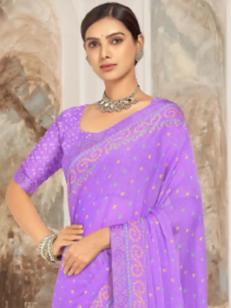 Lavender Chiffon Printed Festival Casual Contemporary Saree