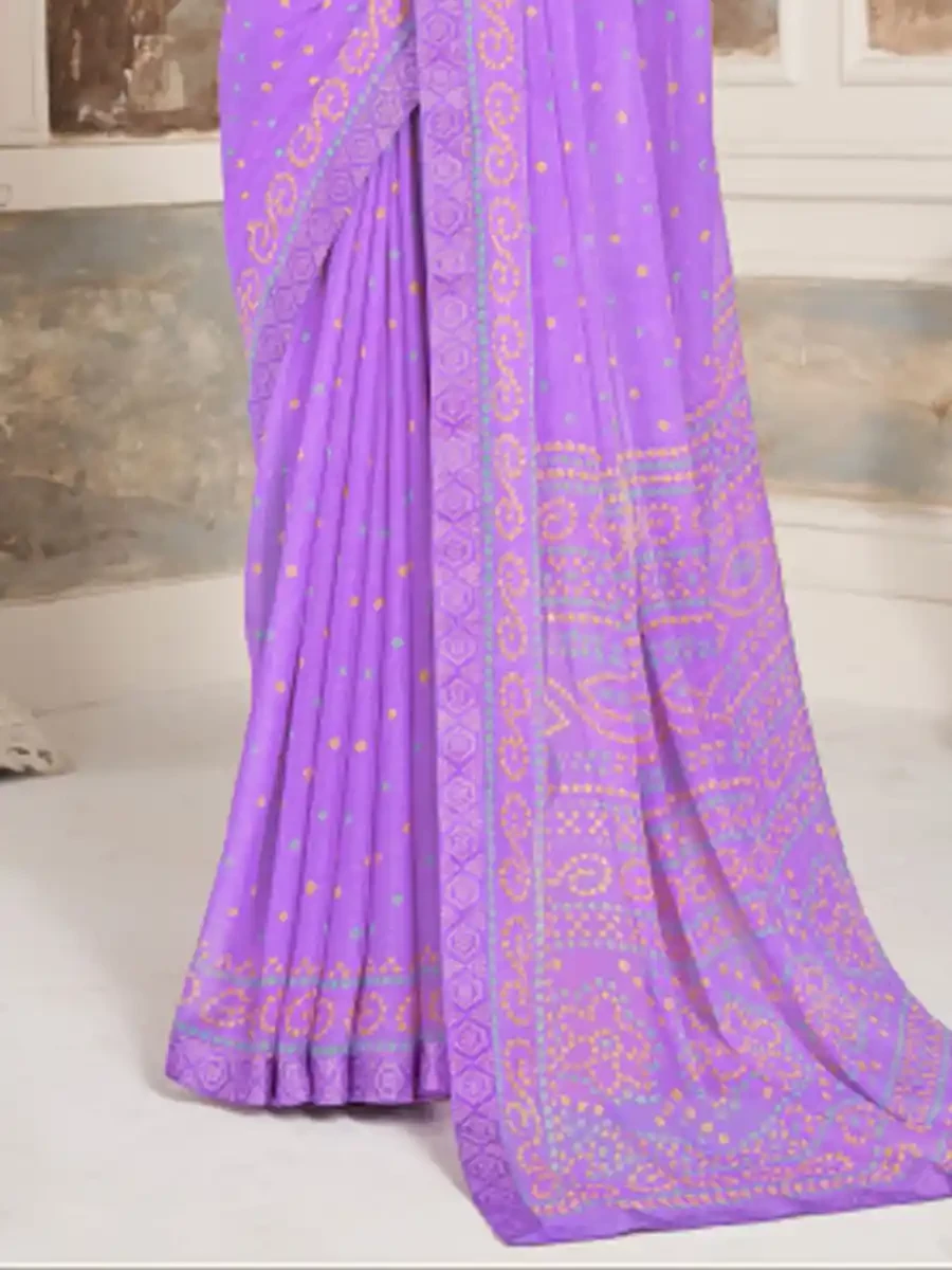 Lavender Chiffon Printed Festival Casual Contemporary Saree