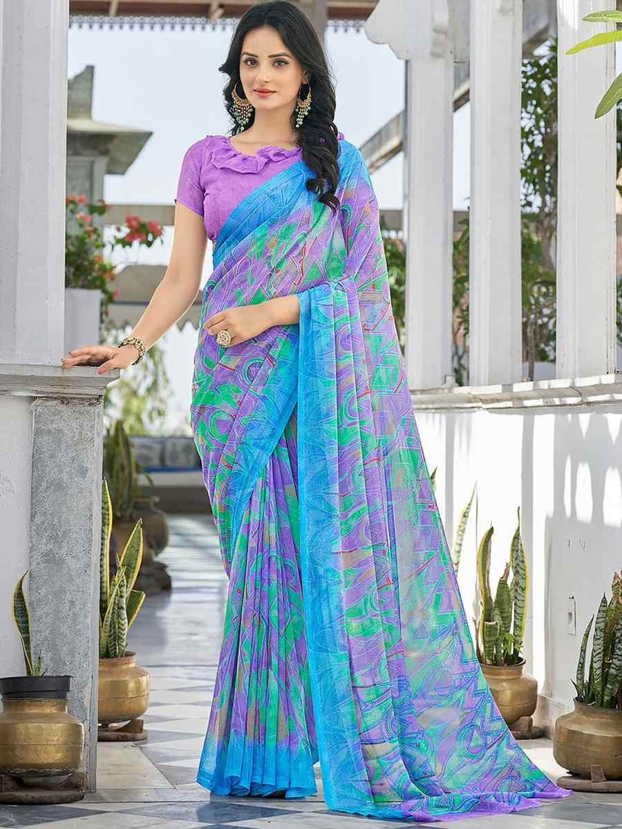 Lavender Chiffon Printed Festival Party Contemporary Saree