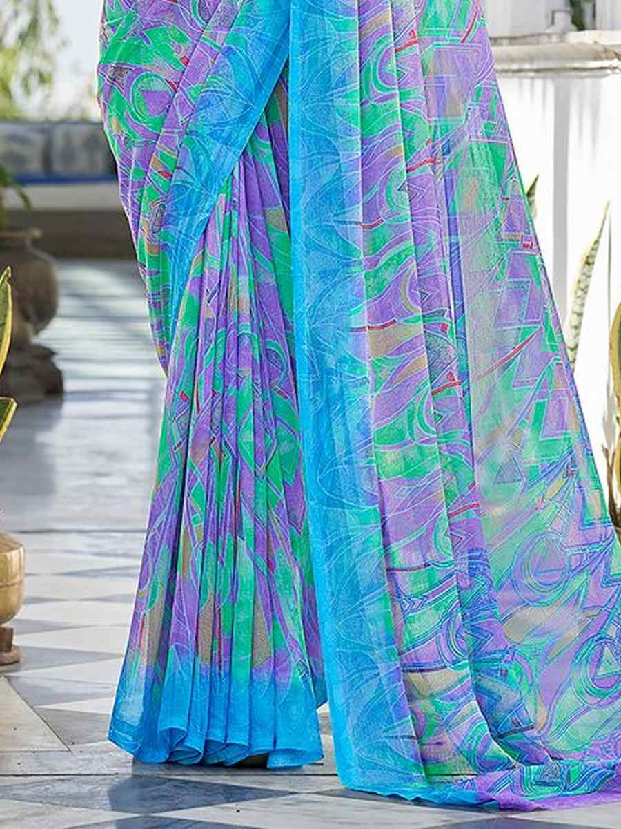 Lavender Chiffon Printed Festival Party Contemporary Saree