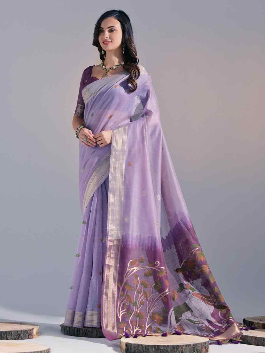 Lavender Cotton Handwoven Festival Casual Classic Style Saree