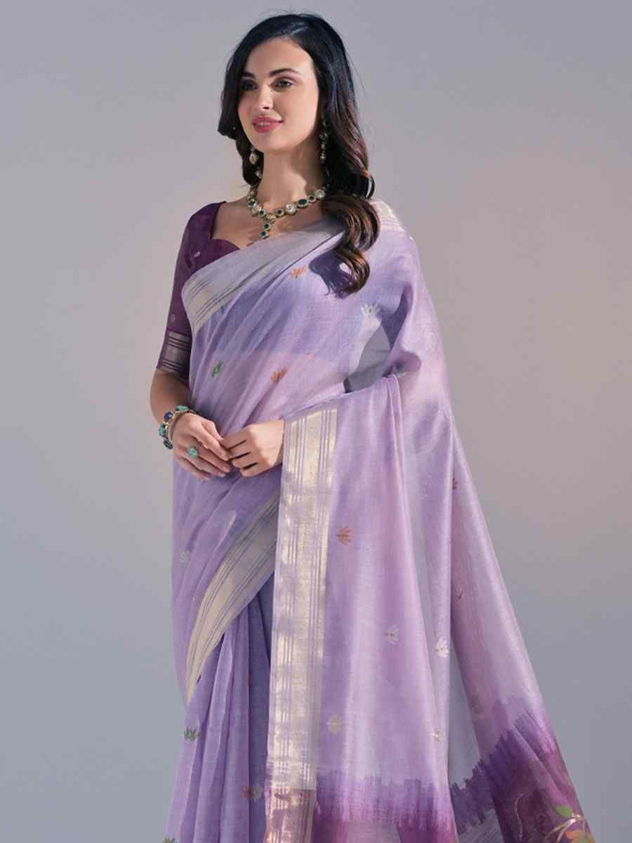 Lavender Cotton Handwoven Festival Casual Classic Style Saree