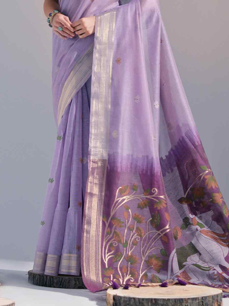 Lavender Cotton Handwoven Festival Casual Classic Style Saree