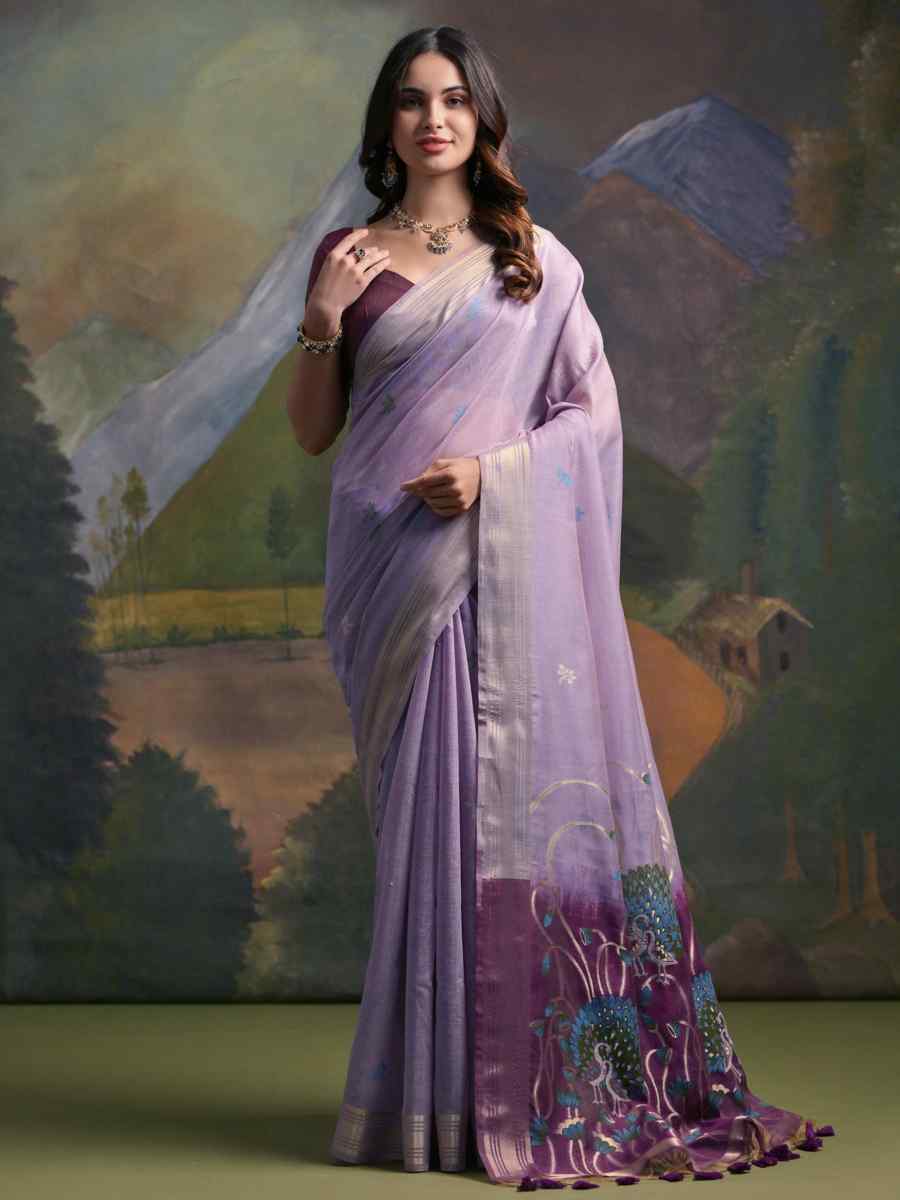 Lavender Cotton Handwoven Festival Casual Classic Style Saree