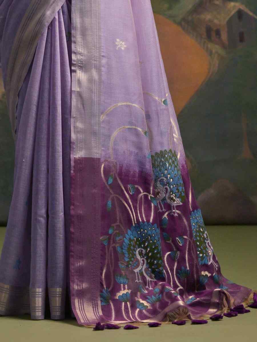 Lavender Cotton Handwoven Festival Casual Classic Style Saree